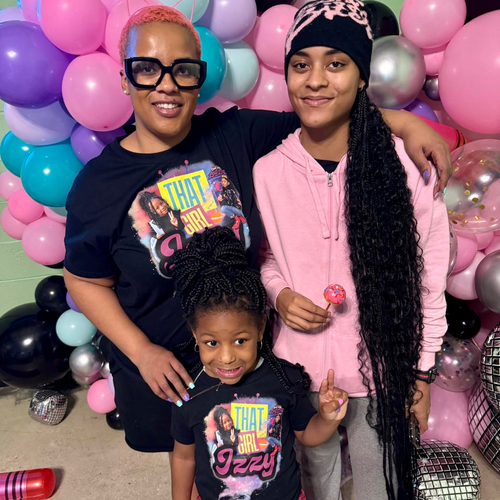 Custom printed birthday t-shirt by FamilyPrintz in Portsmouth, VA – full-color design on front. Custom print on demand. That girl LayLay theme shirts