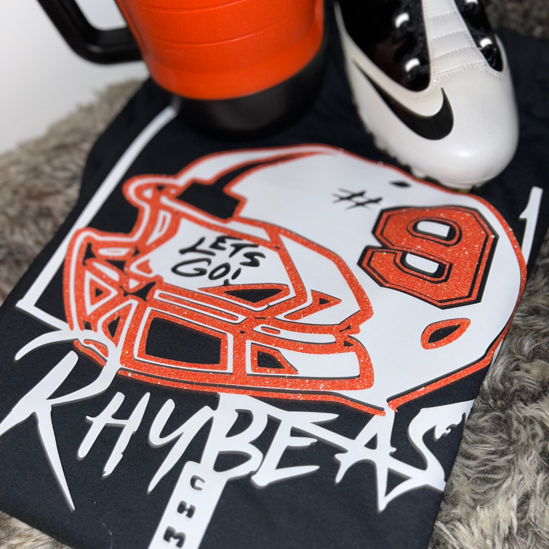 Custom printed football mom t-shirt by FamilyPrintz in Portsmouth, VA – full-color design on front. Custom print on demand. 